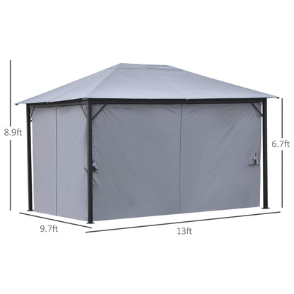 Outsunny 10' x 13' Patio Gazebo, Aluminum Frame, Outdoor Gazebo Canopy Shelter with Netting & Curtains, Garden, Lawn, Backyard and Deck, Gray
