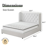 HOMBCK Queen Size Bed Frame, Upholstered Bed Frame Queen with Softly Curved Wings Velvet Tufted Headboard, Sturdy Wooden Slats Support, No Box Spring Required, Noise Free, Easy Assembly, White HOMBCK