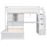 HRJHLucky Twin Over Twin Loft Bed with Built-in Desk and Staircase, White Pine Wood+MDF Bunk Bed with Storage Compartments and Shelves for Children, Teens, Adults HRJHLucky