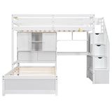 VilroCaz L-Shaped Twin Over Twin Bunk Bed with Built-in Desk and Staircase, Solid Wood Loft Bed and Platform Bed with Storage Compartments and Shelves for Kids Teens Adults (White-LS9) VilroCaz