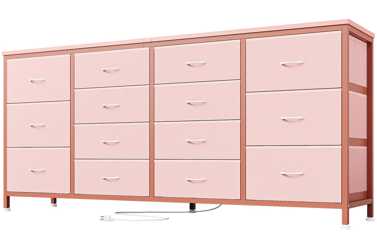 Patikuin 63" W Dresser Tv Stand for 65 70 75 Inch Tv, 14 Drawer for Bedroom with Power Outlets, Large Long Fabric Dresser Entertainment Center Patikuin