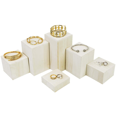 MOOCA Wooden 6 Pcs Square Risers for Display Jewelry and Accessories Display Stand Wooden Risers For Jewelry Figurine, Wash White MOOCA