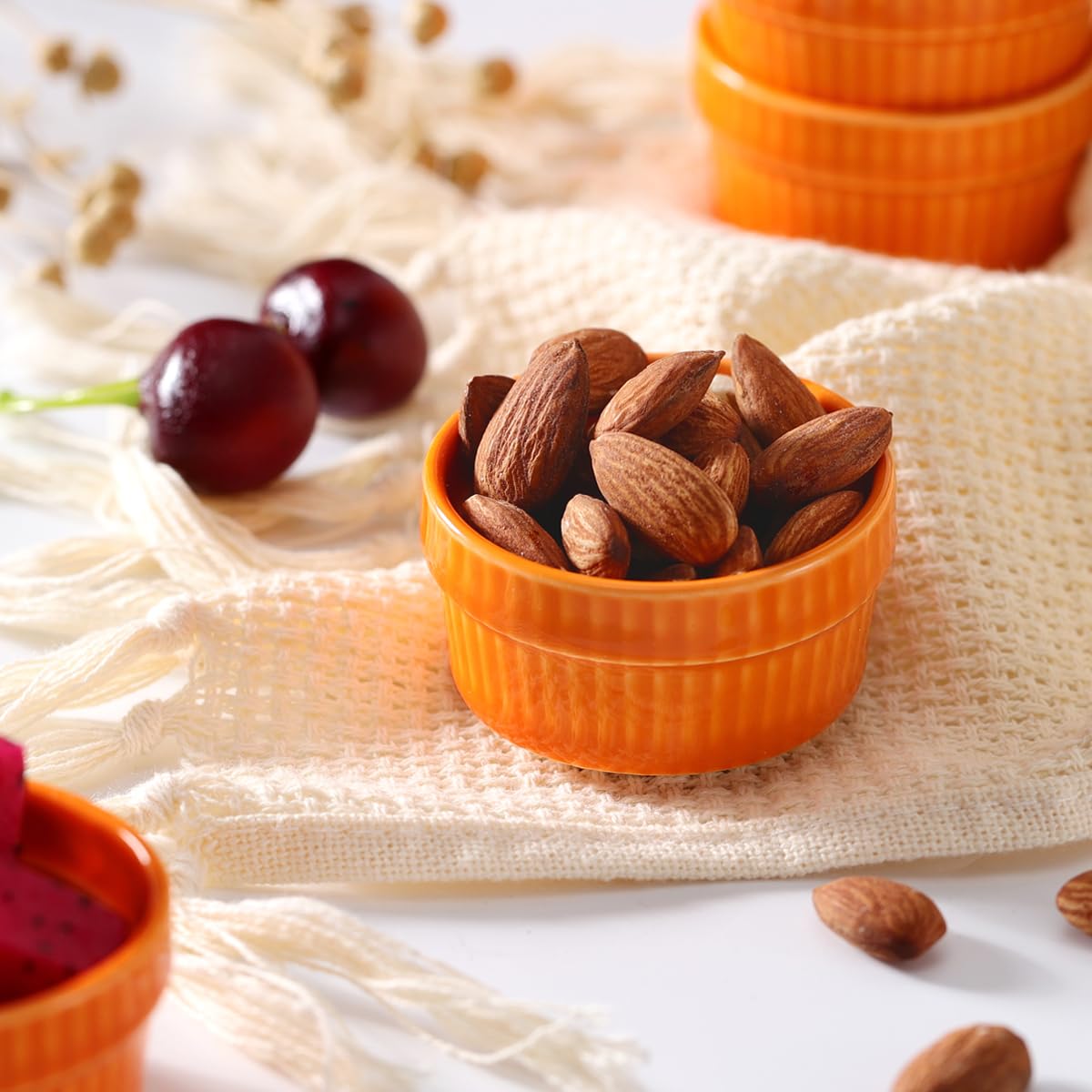 Creme Brulee Ramekins 1.5 oz Set of 6 Oven Safe, Vidalenta Ceramic Dipping Sauce Cups Dessert Dishes Bowls for Kitchen Custard Dessert Charcuterie Board, Orange Vidalenta