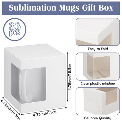 Harloon 36 Pack Mug Boxes for Gifts Coffee Mugs Boxes Gift Boxes for Shipping Sublimation Mugs Transparent Wine Glass Gift Packaging Box for Blanks 11oz, 12oz, 15oz Gift Wrapping (White)