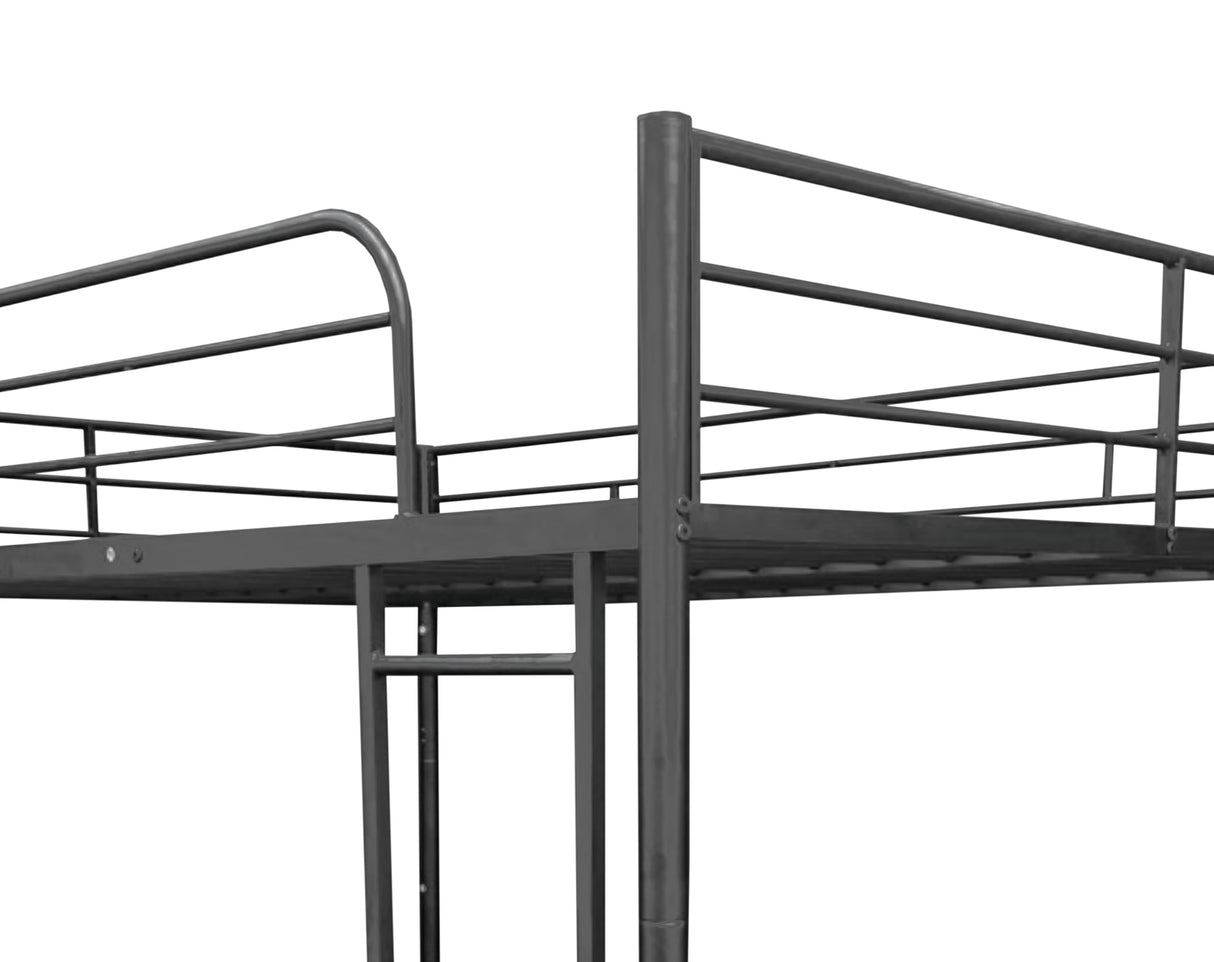PVWIIK Queen Over Queen Bunk Bed with Shelf & Full Length Guardrail,Convertible Bunk Bedframe w/Ladder for Adults,Teens, Kids,No Box Spring Needed, Black PVWIIK