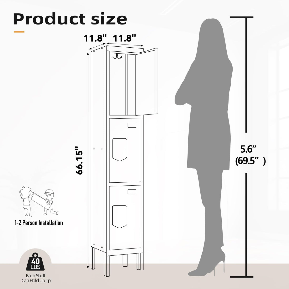 SAPITAL Metal Locker with 3 Doors Employees Locker, Metal Storage Locker with Hooks, 66" Storage Cabinet Lockers for Employees, Home, Office, Gym Requires Assembly (Red) SAPITAL