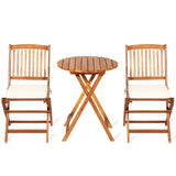 Giantex 3Pcs Patio Bistro Set, Wood Folding Table Set, 2 Cushioned Chairs for Garden Yard, Outdoor Furniture Round Table (Natural & Beige) Giantex