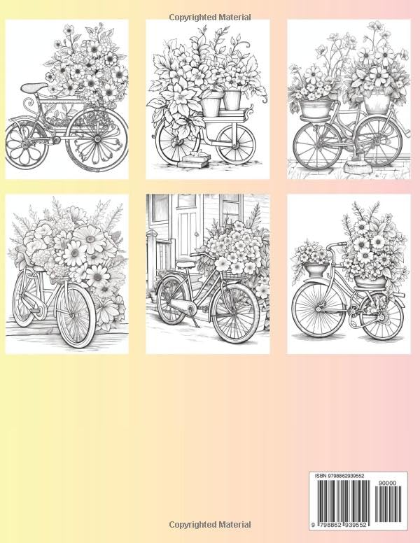 Bicycle Flower Adult Coloring Book: Pedal into Relaxation with Floral Art Majosta