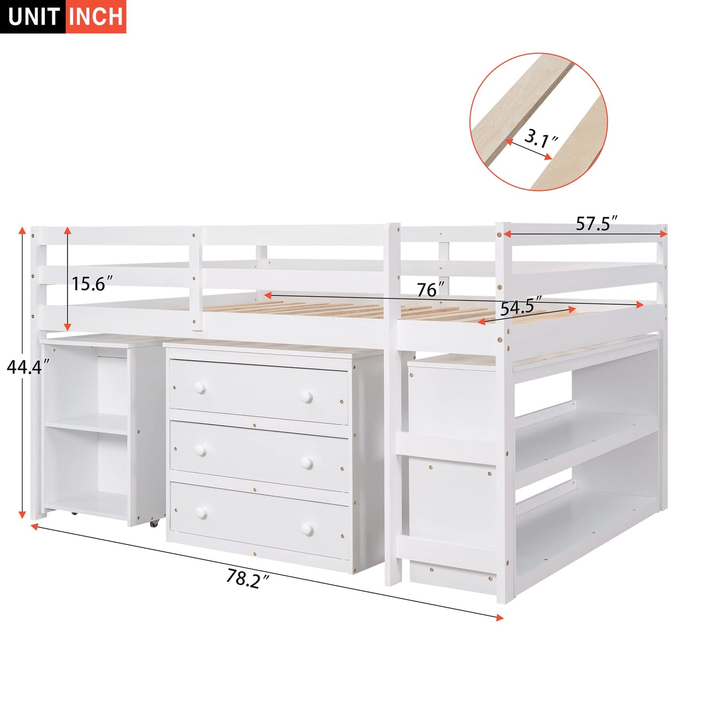 Merax Pure White Twin Low Loft Bed with Integrated Desk, Storage Cabinet & Bookshelf - WoodArtSupply