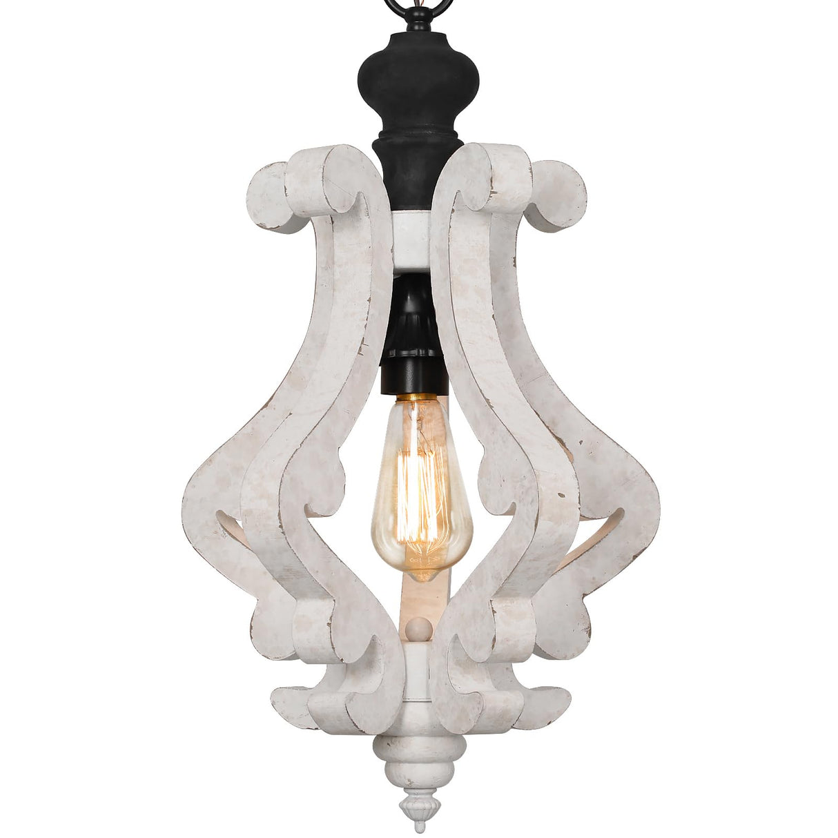 ANQIANYUE Farmhouse Wood Pendant Light, Distressed Rustic White Chandelier, 12.4" Vintage Pendant Lighting Fixture for Kitchen Island Dining Room Foyer Hallway Entryway Living Room; Adjustable ANQIANYUE