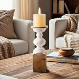 SOFE Wood Farmhouse Candle Holders, 11" Tall White Candle Holders for Pillar Candles, Rustic Candle Stand for Mantel, Coffee Centerpiece Table Decorations, Living Room, Dining Room Decor SOFE