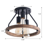 VILUXY Industrial Flush Mount Ceiling Light Fixture with Retro Wood Circle Shade for Hallway, Entryway, Bedroom, Balcony Passway 3-Light VILUXY