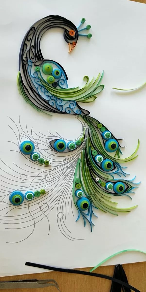 Peacock Paper Quilling Kit Paper Quilling Craft Great for DIY Learning Class, Home Decoration, Birthday Gift,Parent-child interaction.It's Suitable for Children and Craftsmen.Creative Stress Relief. MerainMe