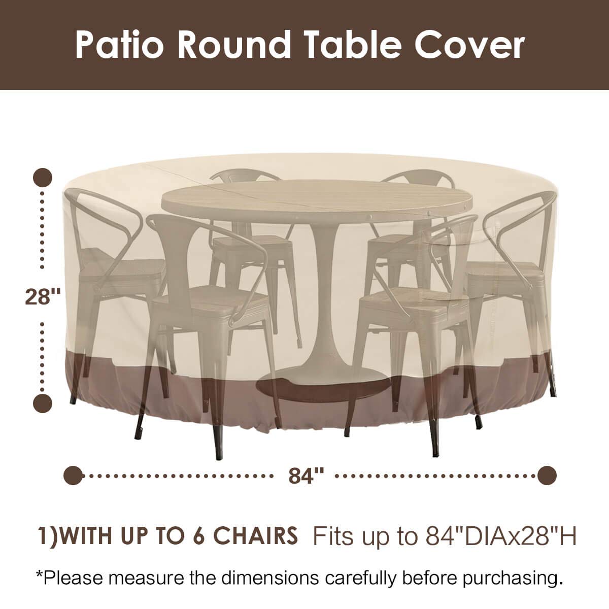 Vailge Round Patio Furniture Covers, 100% Waterproof Outdoor Table Chair Set Covers, Anti-Fading Cover for Outdoor Furniture Set, UV Resistant, 84"DIAx28"H, Beige & Brown Vailge