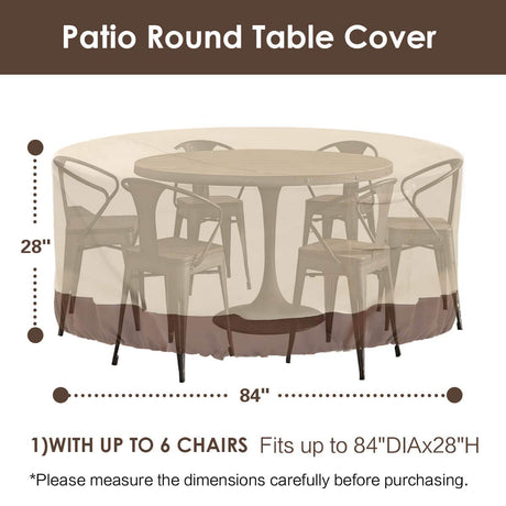 Vailge Round Patio Furniture Covers, 100% Waterproof Outdoor Table Chair Set Covers, Anti-Fading Cover for Outdoor Furniture Set, UV Resistant, 84"DIAx28"H, Beige & Brown Vailge