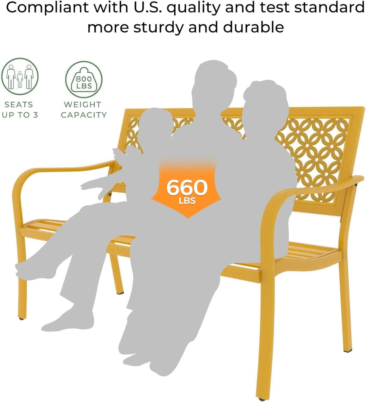 Grand patio 50" Outdoor Bench Garden Bench with Armrests Bench for Outdoors Lawn Yard Porch Sunflower Yellow Grand patio