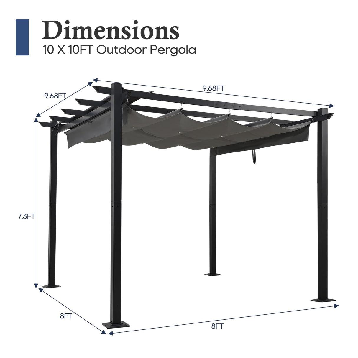 ONLYCTR 10'X10' Outdoor Retractable Pergola, Aluminum Outdoor Pergola with Retractable Sun Shade Canopy, Heavy Duty Pergolas Shelter Pergola for Garden, Porch, Poolside, Backyard BBQ ONLYCTR