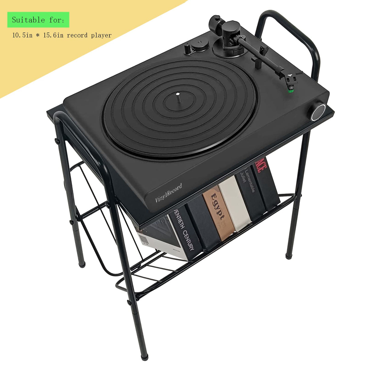 Jbikao End Table, Metal Nightstand, Record Player Table with Magazine Holder, Record Player Stand with Storage, Side Table for Living Room, Bedroom for Small Spaces, Black Jbikao