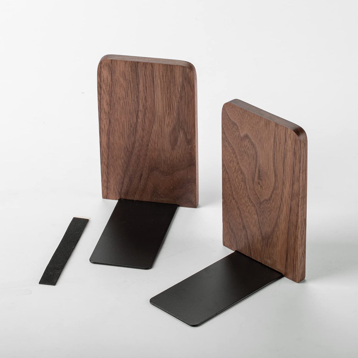 Muso Wood Book Ends for Shelves, Non-Slip Bookends, Heavy Duty Wooden Bookend Support for Books and Movies (Walnut 1 Pair) muso wood