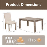 Morden Fort Rustic Dining Table Set for 6, Farmhouse Kitchen Dining Chairs for 6, Charming 60" Rectangular Wooden Table&6 Upholstered Chair with Nailhead Accents for Dining Hub,Breakfast Nook Morden Fort