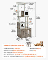 VEVOR Large Cat Tree with Litter Box Enclosure, 72.83 inches Tall, 2-in-1 Cat Tower, Multi-Level Cat Condo Furniture with Sisal Scratching Posts, Perches, Hammock, Big Kittens House for Indoor Cats VEVOR