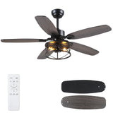 Dannilong Farmhouse Ceiling Fan with Light and Remote 52" Rustic Flush Mount Ceiling Fans 5 Dual Finish Blades Carnegie Industrial Fandelier for Living room Bedroom Patio E26 Dannilong