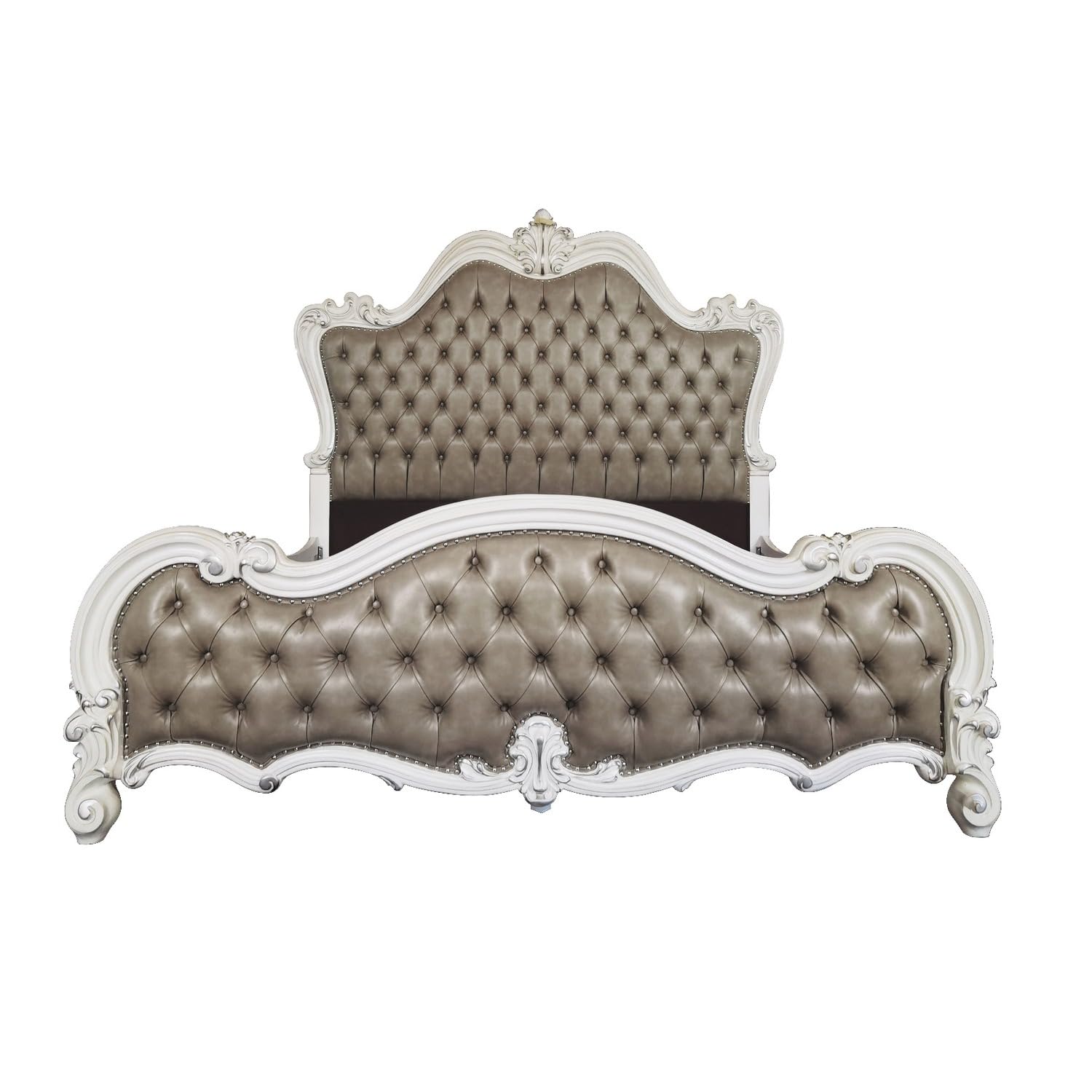 Acme Versailles II Queen Bed in Vintage Gray Polyurethane and Bone White - WoodArtSupply