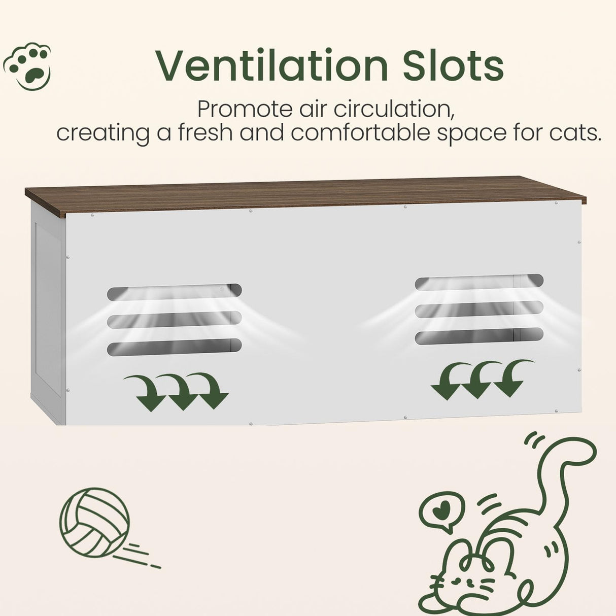 CHOEZON 47.2'' Double Cat Litter Box Enclosure, Hidden Cat Litter Box Furniture with Scratching Board and Dangling Ball, for 2 Cats, White and Walnut MMW02WL CHOEZON