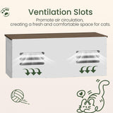 CHOEZON 47.2'' Double Cat Litter Box Enclosure, Hidden Cat Litter Box Furniture with Scratching Board and Dangling Ball, for 2 Cats, White and Walnut MMW02WL CHOEZON