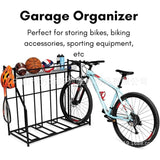 Kapler Bike Stand Rack - 4-Bicycle Floor Parking with Storage Basket & Anti-Slip Base for Garage Backyard Indoor & Outdoor Use - Fits Mountain Road & Hybrid Bikes Kapler