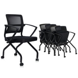 CLATINA Foldable Mesh Ergonomic Training Room Chair Guest Reception Stack Chairs with Caster Wheels and Arms for Office School Church Meeting Conference Training Waiting Room Black (Black Mesh, 1PK) CLATINA