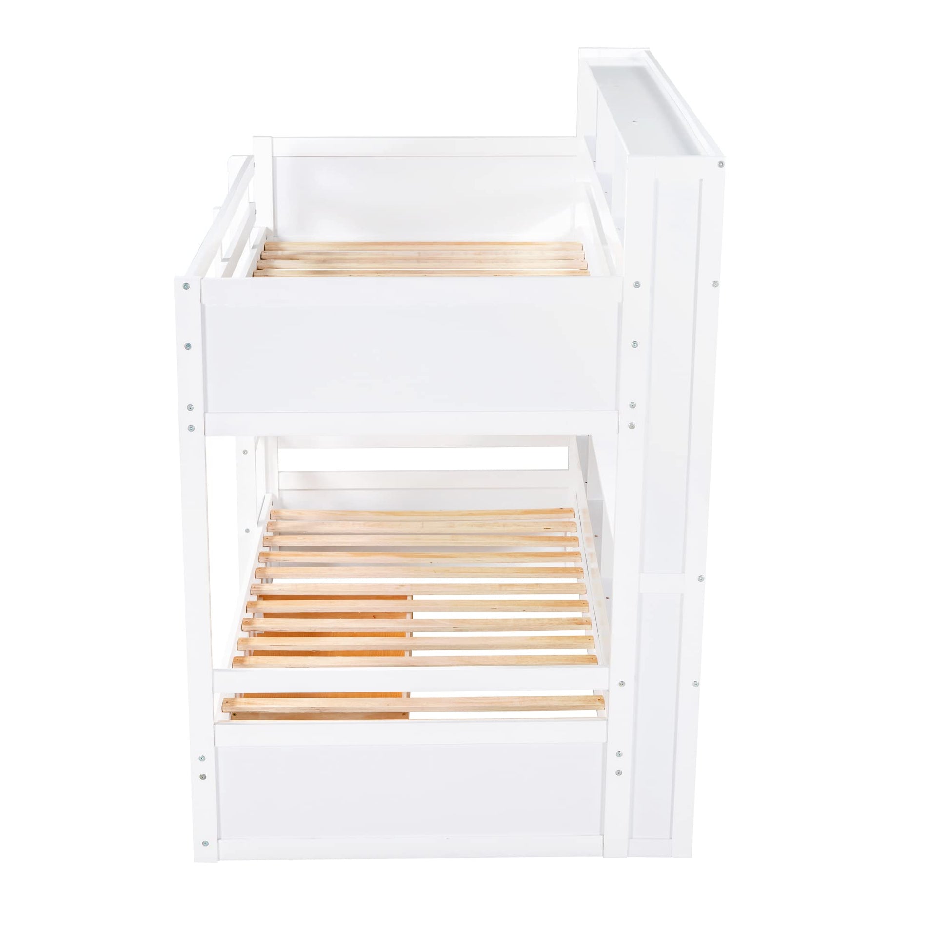 Twin Over Twin Solid Wood Bunk Bed with Storage Drawer and Built-in Shelves by Harper & Bright Designs in White - WoodArtSupply