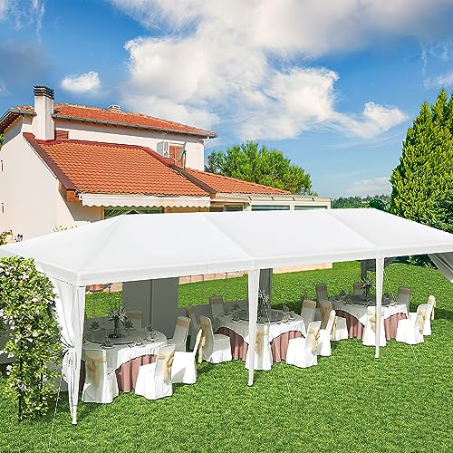 Greesum 10x30 Outdoor Canopy Tent Patio Camping Heavy Duty Gazebo Shelter Party Wedding BBQ Events with Side Removable Walls, Waterproof Shelter, White Greesum