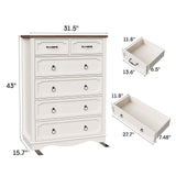 Maupvit 6 Drawer Dresser, 43" Tall Chest of Drawers for Bedroom, Farmhouse Dresser with Large Drawers & Metal Ring Pull Handles, Wood Dressers for Living Room, Hallway, Entryway, Antique White Maupvit