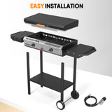 ROVSUN 2-in-1 Propane Stove & 30'' Griddle Combo with Ignition, 2 Burner 150,000 BTU Gas Stove & Grill with Side Shelves, Rolling Wheel & Regulator for Home Outdoor Backyard Camping Cooking Grilling ROVSUN