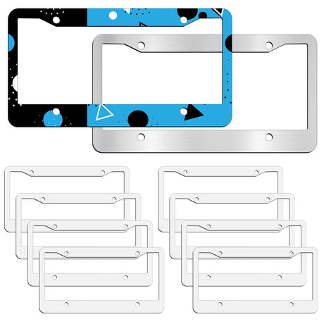 OKBA 10 pcs Sublimation License Plate Frame Blanks,White Metal Aluminum car Tag, DIY Custom Picture Design for car tag Frame (12.2x6.3x0.04in) OKBA