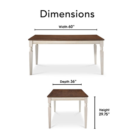 Finch Provence Farmhouse Table, Two-Toned Wood with Turned Legs, Traditional Rustic Furniture Decor for Kitchen or Dining Room, 60" Inch Tabletop, White, 60D x 35.86W x 29.72H in Finch
