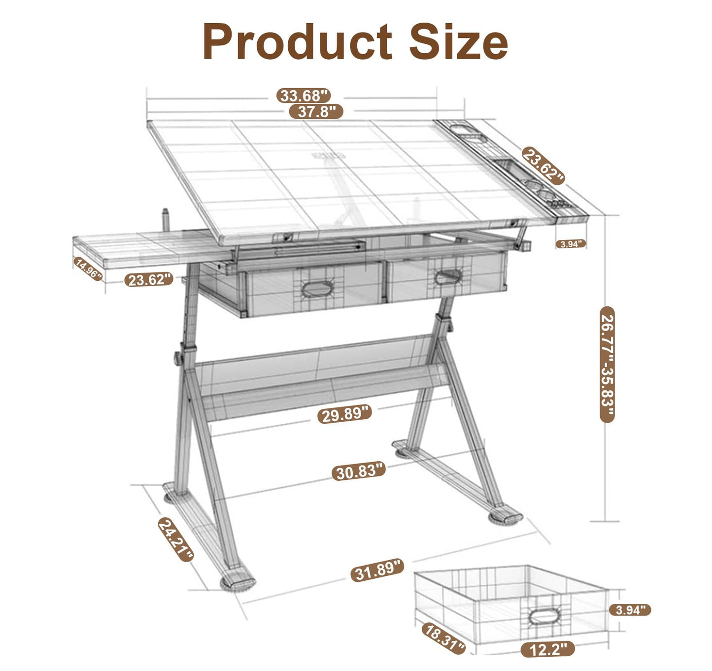 Suuiwau Height Adjustable Drafting Table,Art Desk Drawing Table with 0-80° Tilting Tabletop,Artist Table Diamond Painting Table Craft Work Station with Storage Drawers for Kids Adults