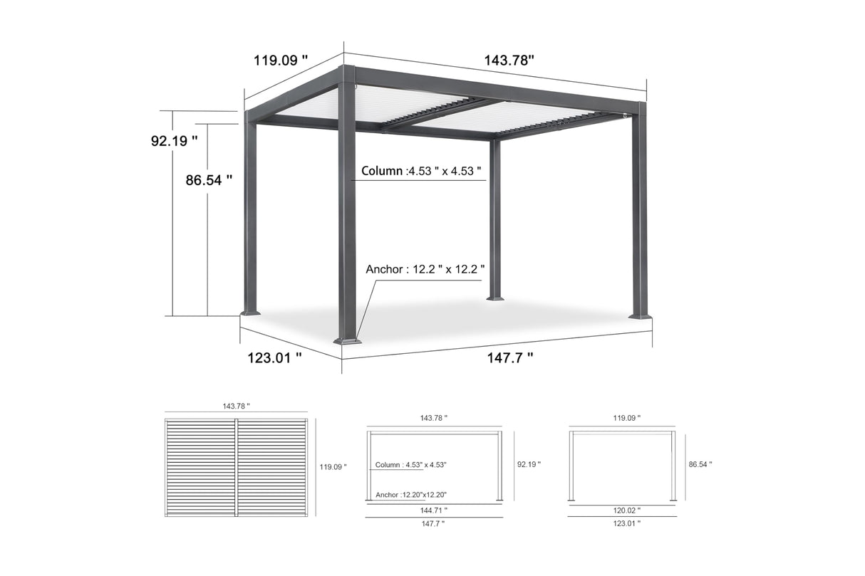 PURPLE LEAF Louvered Pergola 10' x 12' Outdoor Aluminum Pergola with White Adjustable Rainproof Roof Grey Frame Hardtop Gazebo for Patio Deck Garden PURPLE LEAF