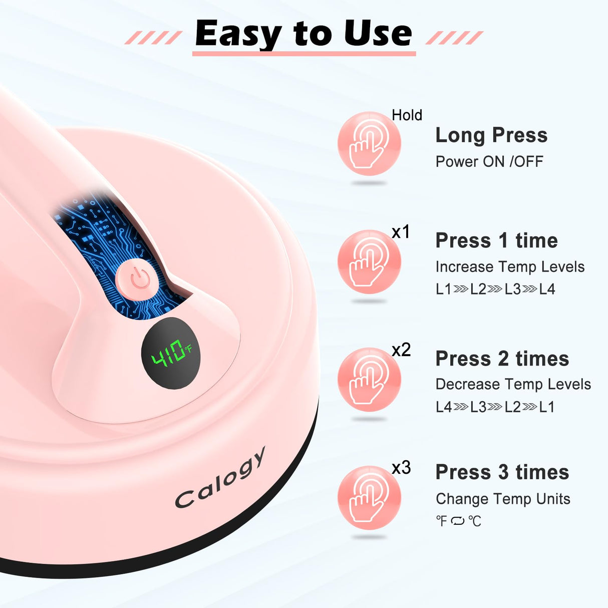 Calogy Mini Heat Press, 5" Diameter Circle Heat Press Machine for T-Shirt Portable, 4 Levels Temp Max 410℉, Small Iron for Crafts, Coaster, Bag, Pillow, Ceramic, Sublimation Ink Heat Transfer (Pink) Calogy
