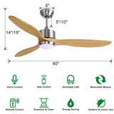 Ovlaim 60 inch Smart Ceiling Fan with Light Remote Control, Dimmable Led Quiet DC Motor Wood Ceiling Fan for Living Room, Bedroom, Patio, Farmhouse Ovlaim
