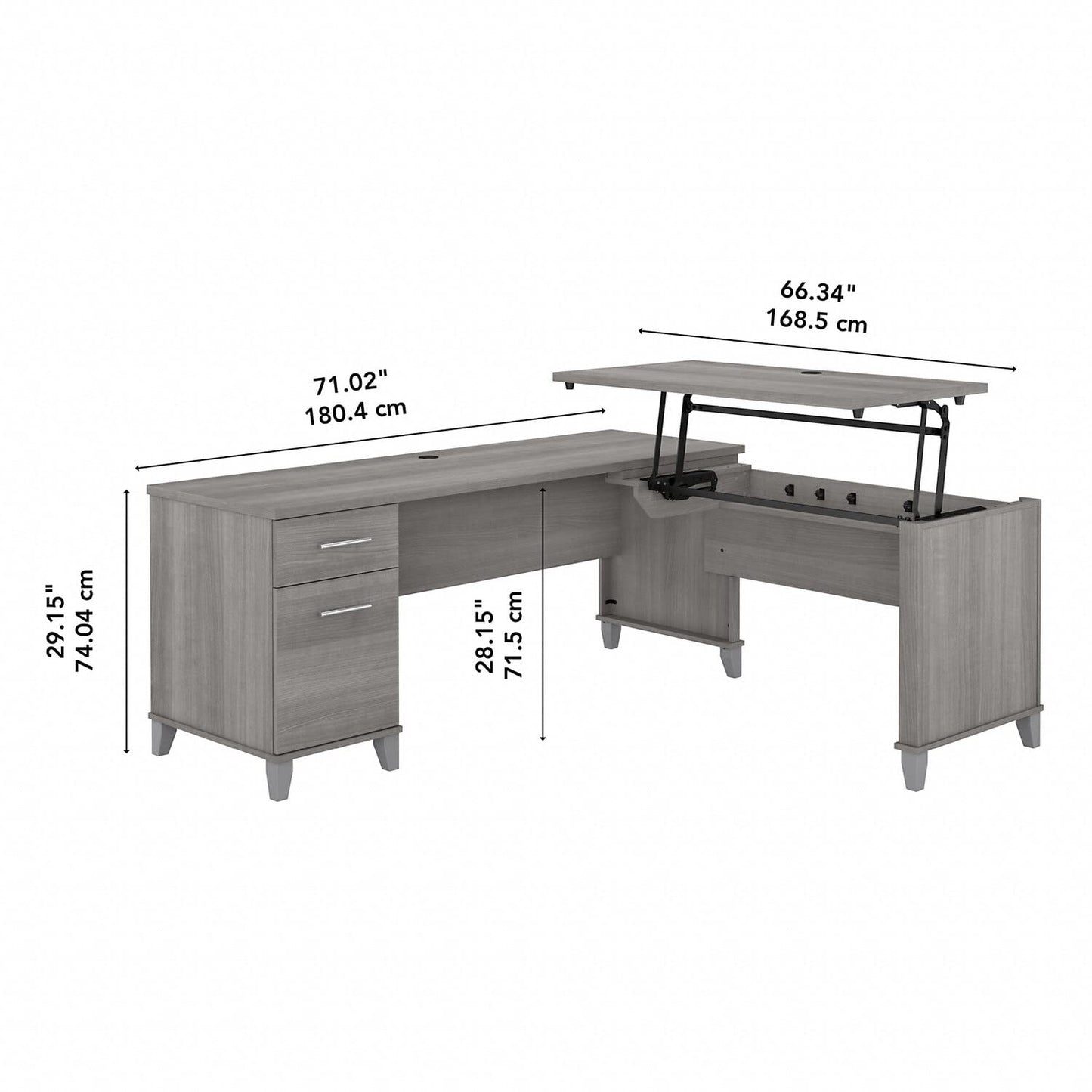 Bush Furniture Somerset 72W 3 Position Sit to Stand L Shaped Desk in Platinum Gray - WoodArtSupply