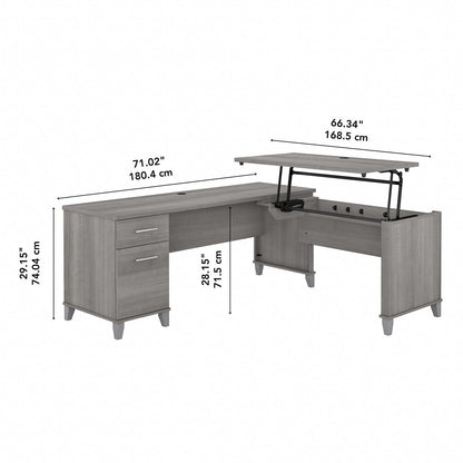 Bush Furniture Somerset 72W 3 Position Sit to Stand L Shaped Desk in Platinum Gray - WoodArtSupply