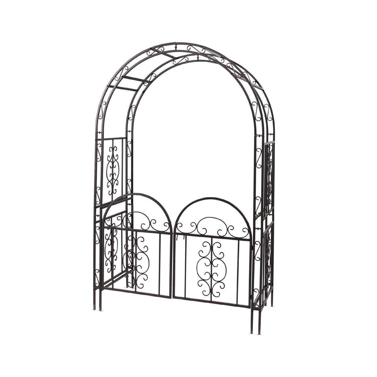 Plow & Hearth Arch Metal Outdoor Garden Arbor Double Gate | Montebello | 84" H x 53" W x 23" D | Gunmetal Black | Trellis Lattice Climbing Plants Plow & Hearth