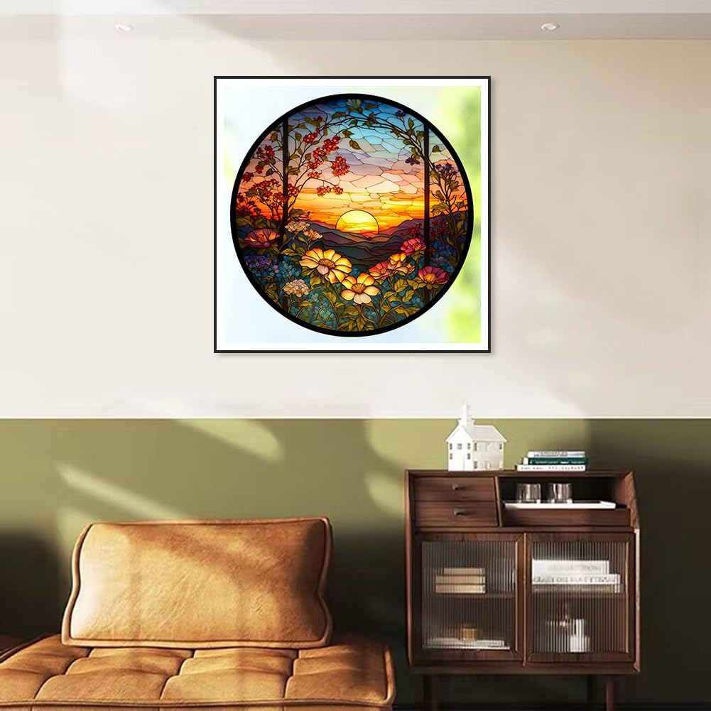 Stalente Diamond Painting Kits for Adults, 5D DIY Diamond Art Kits for Beginners Round Full Drill Diamond Painting for Home Wall Decoration Gift 12×12inch, Stained Glass Sunflower Stalente
