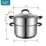 SLOTTET 6 Quart Stainless Steel Stock Pot with Steamer,6 Qt Multipurpose Stockpot with Stay-cool silicone Handle and Glass Lid,Soup Pot for Cooking SLOTTET