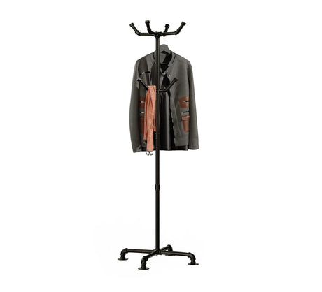 THRONKENGER Industrial Coat Rack,Metal Pipe Coat Rack Stand Freestanding with 6 Hooks,Heavy Duty Coat Tree Sturdy Coat Racks for Entryway, Hallway, Bedroom (Black) THRONKENGER