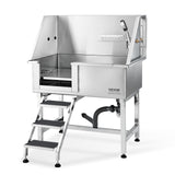 VEVOR 38" Pet Dog Bathing Station w/Ramp, Professional Stainless Steel Dog Grooming Tub w/Storage Drawer, Floor Grate, Faucet, Dog Bathtub for Large,Medium,Small Pets, Washing Sink for Home(Left) VEVOR