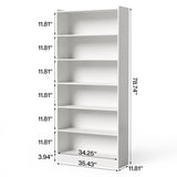LITTLE TREE 72-Inch Tall Bookcase, 7-Tier White Wooden Large Bookshelf, Wide Bookcase Bookshelves, Freestanding Modern Display Shelving Unit for Living Room, Bedroom, Office LITTLE TREE