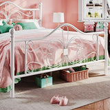 SHA CERLIN Queen Size Bed Frame with Headboard,Metal Bed Frame with Butterfly Pattern Design Headboard & Footboard,No Box Spring Needed,Easy Assembly,White SHA CERLIN